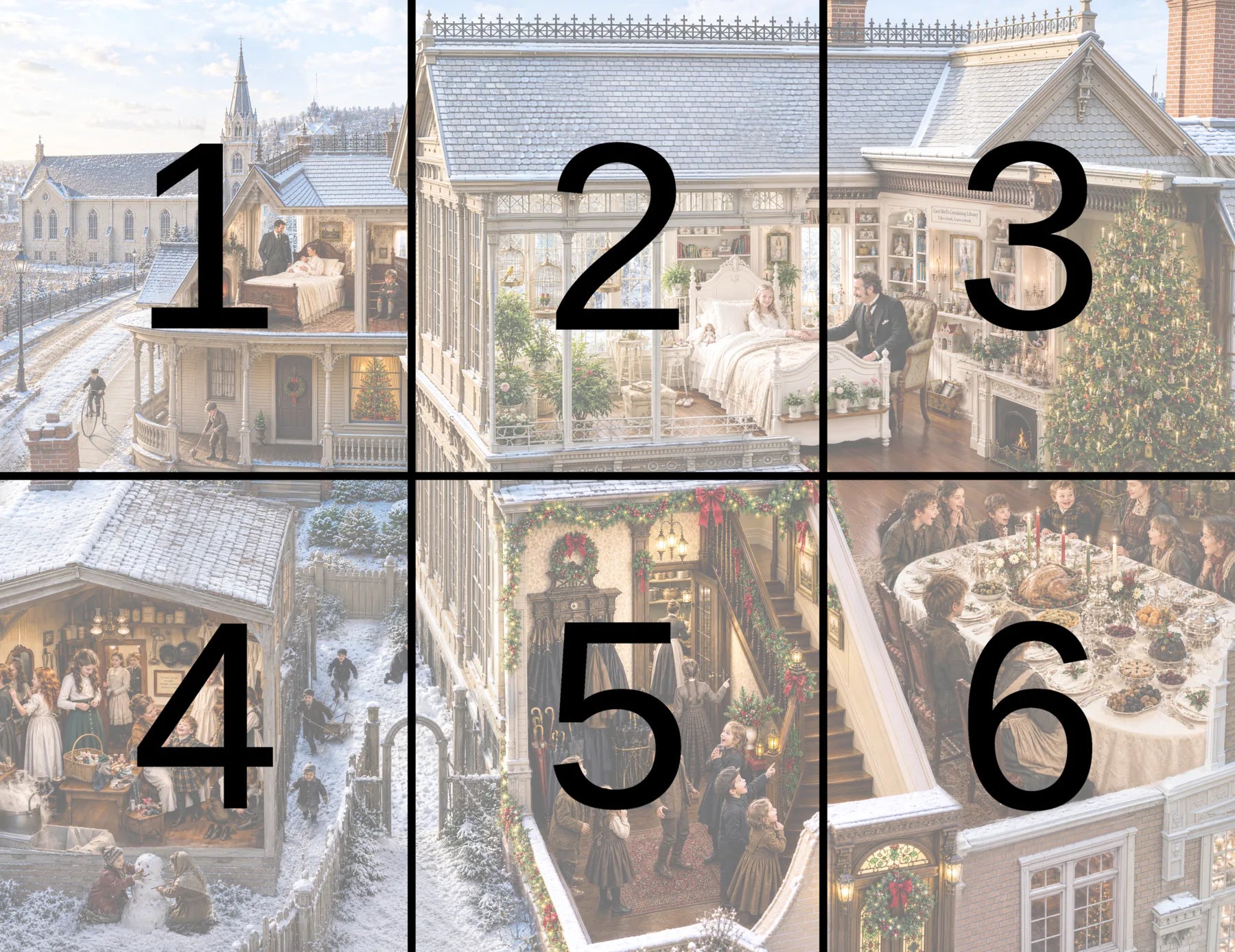 The puzzle scene shown across six daily stages
